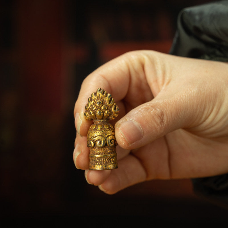 Qing Dynasty Tibetan Gilt Bronze Flaming Mani Vajra Cross Seal – 4th Khamtrul Rinpoche Lineage