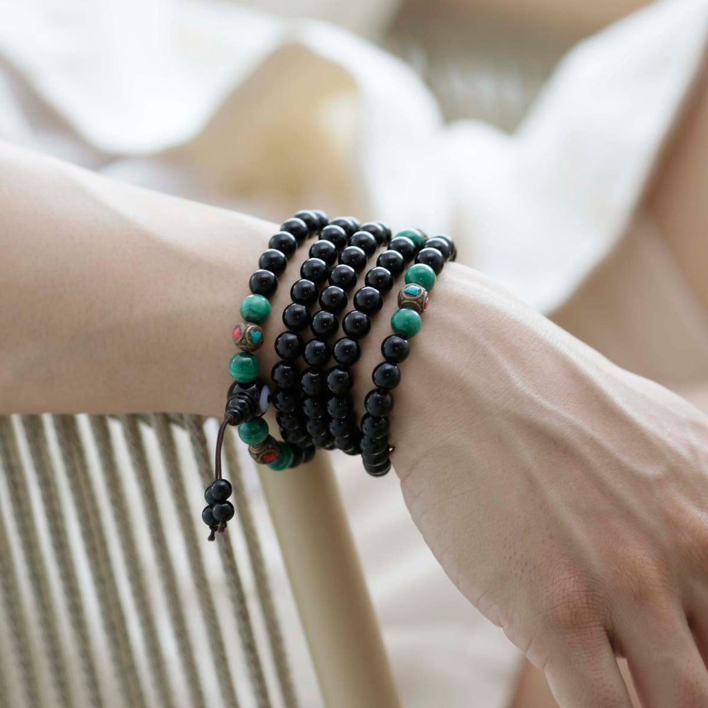 Protection Energy Obsidian and Malachite 108 Mala Bracelet