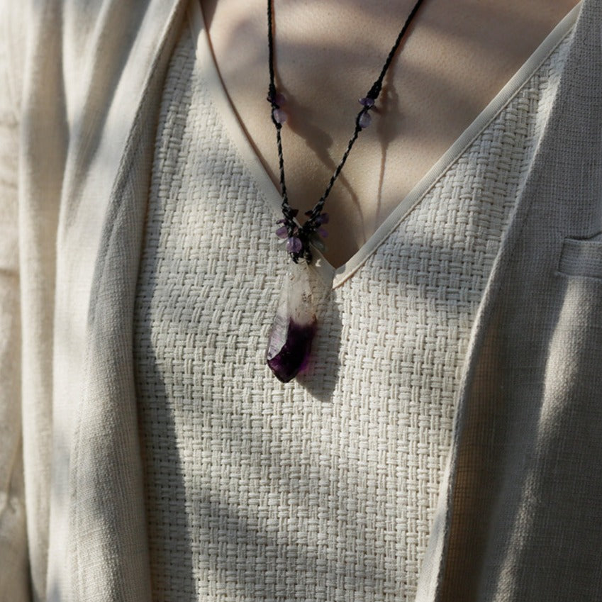 Profound Spirit Connection Amethyst Scepter Hand-woven Necklace