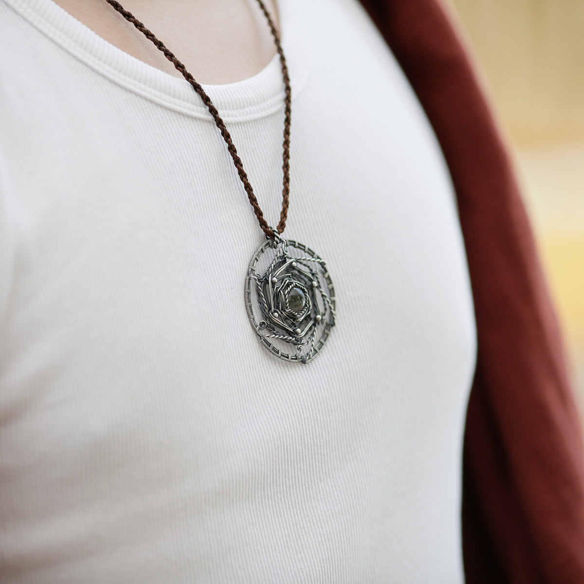 Healing Energy Mandala Crystal Quartz Silver NecklaceNecklace