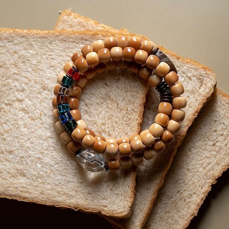 Bodhi Seed 108 Mala Necklace – Nine-Palace Bagua & Five-Color Crystal Design