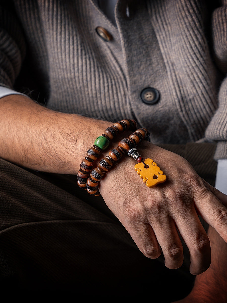 Guardian Agate and Yak Bone Protection Bracelet