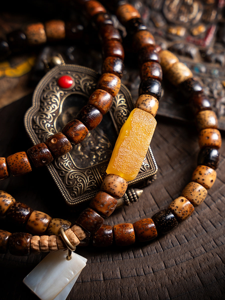 Star Moon Bodhi Aged Seed Mala Bracelet - Men’s Edition