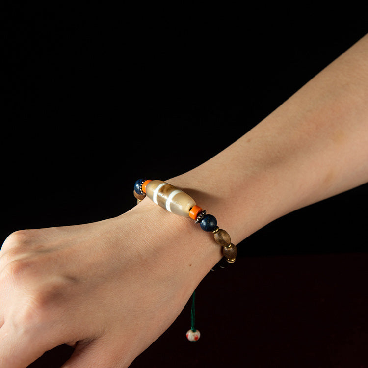 Double-Line Three-Color Medicine Buddha Dzi Bracelet – Collectible Energy and Spiritual Healing