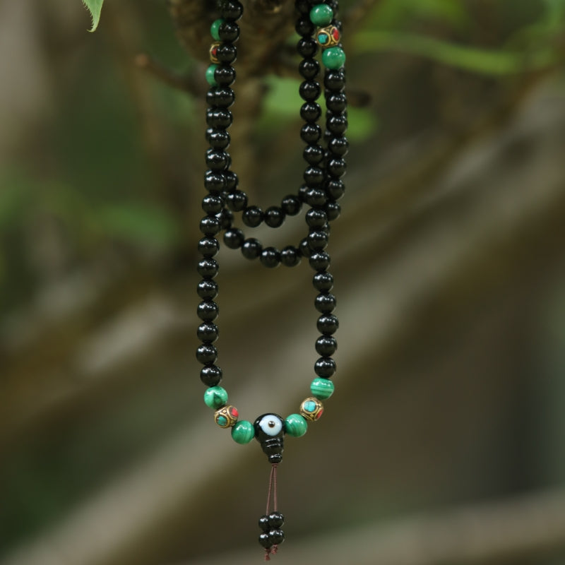 Protection Energy Obsidian and Malachite 108 Mala Bracelet