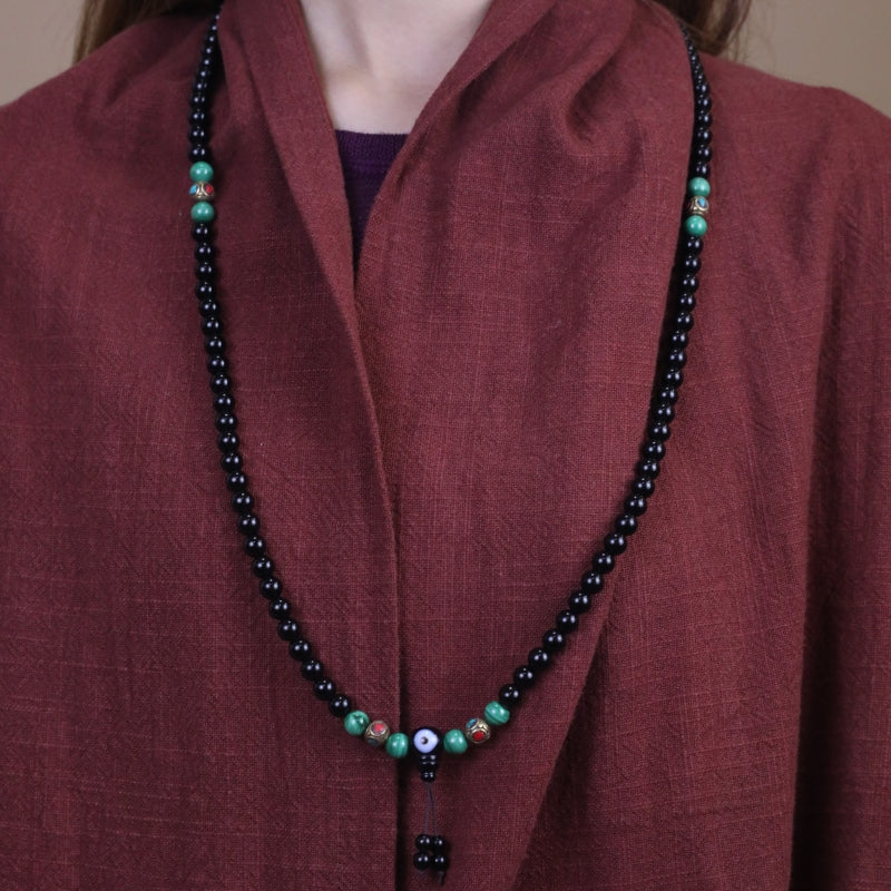 Protection Energy Obsidian and Malachite 108 Mala Bracelet
