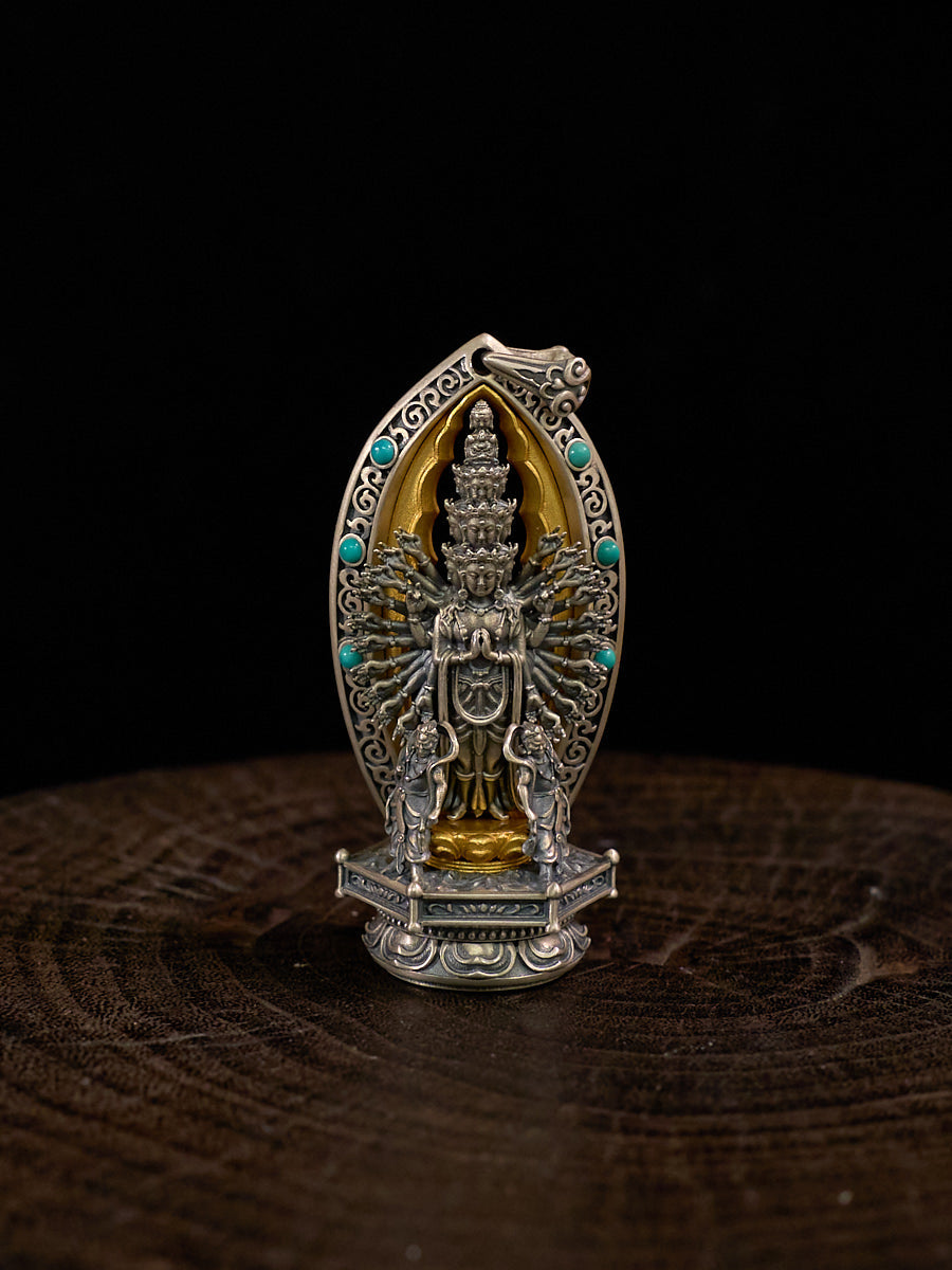 Thousand-Armed Avalokitesvara Turquoise Silver Necklace