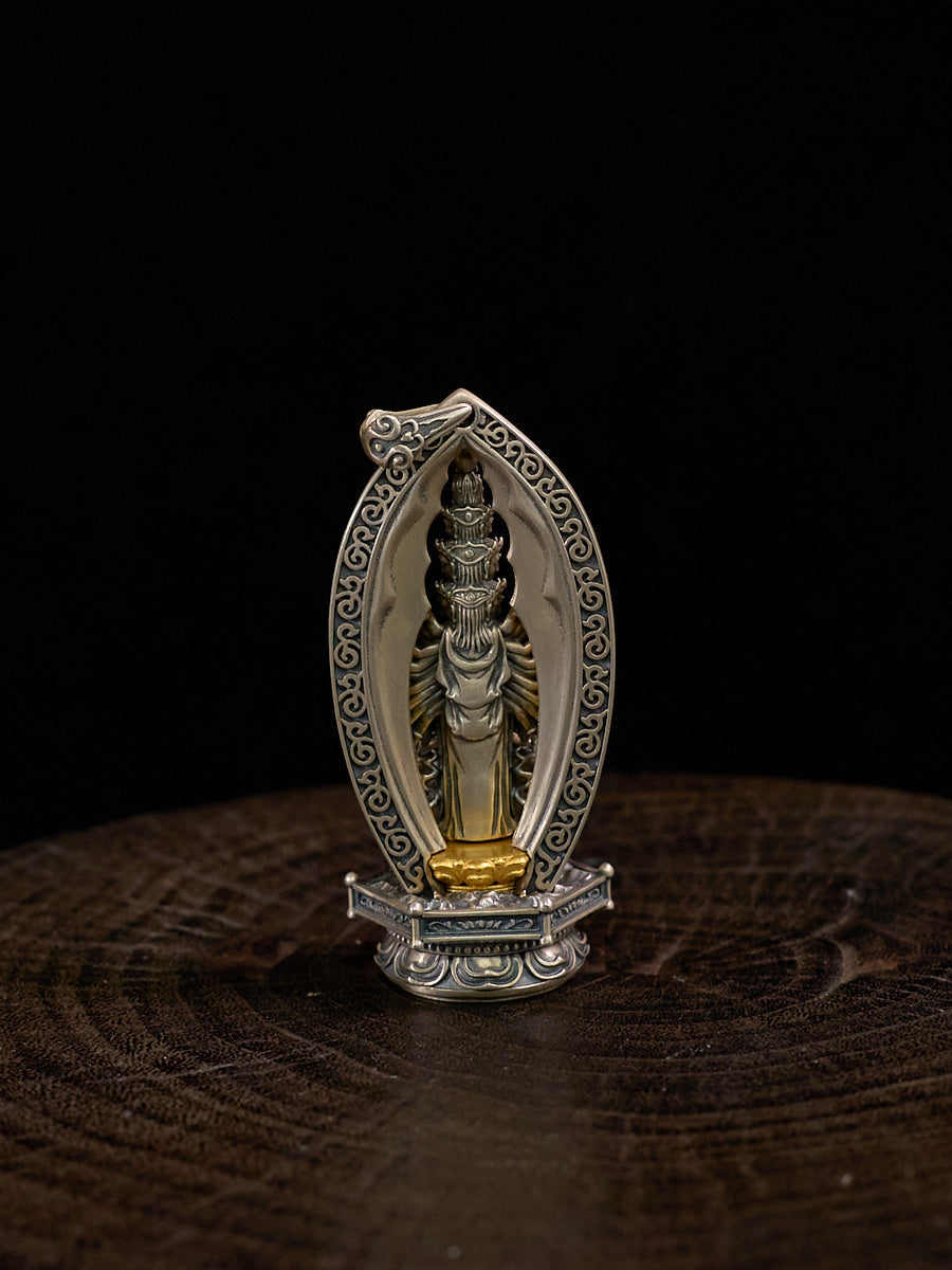 Thousand-Armed Avalokitesvara Turquoise Silver Necklace