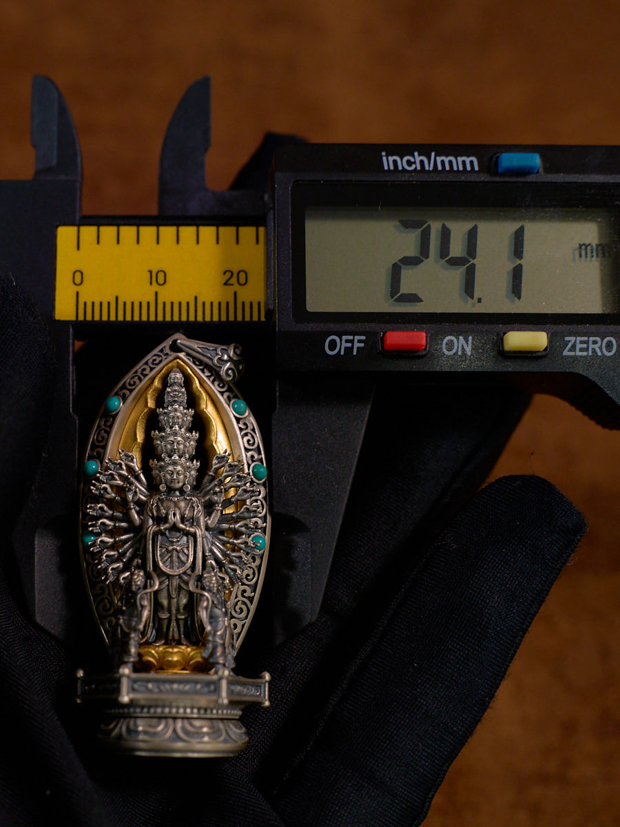 Thousand-Armed Avalokitesvara Turquoise Silver Necklace
