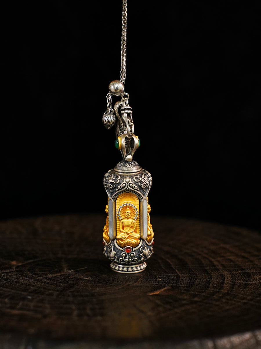 Eternal Harmony Four Direction Buddha Silver Necklace