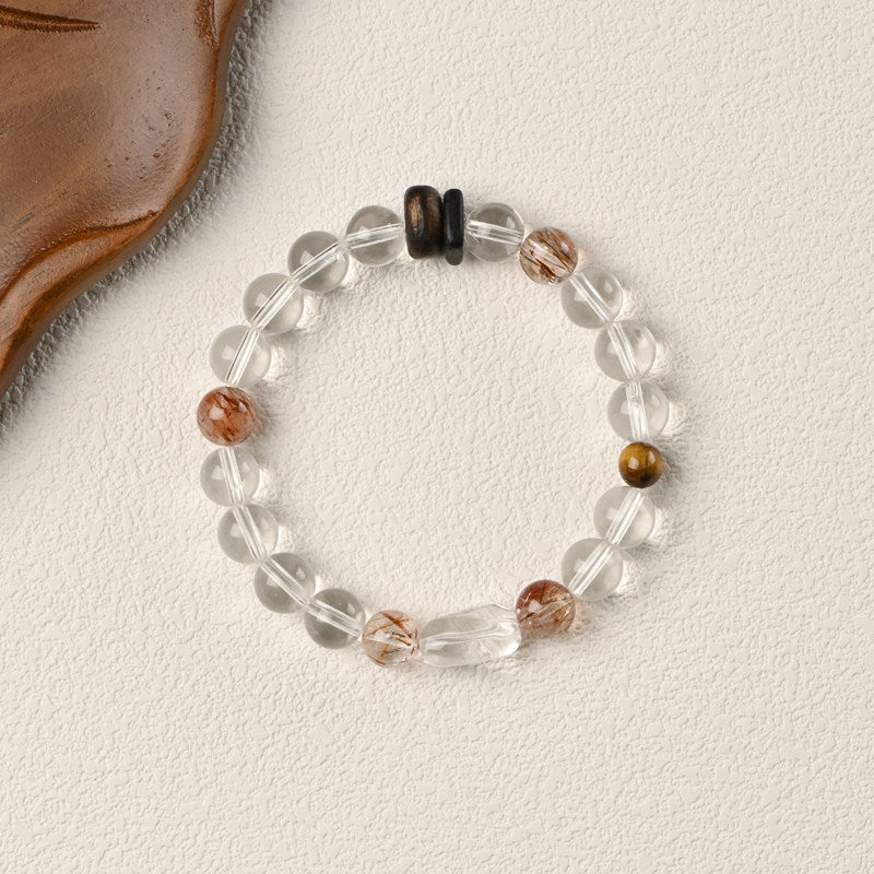 Zen Clarity Clear Quartz Agarwood Tiger Eye Bracelet