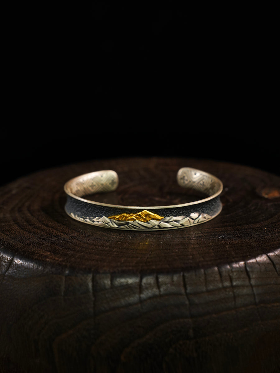 KAILASH Mountain Sacred Summit Gold and Silver Pure Silver Bracelet