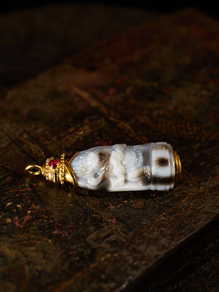 Sacred Harmony Agate Dzi Silver Necklace