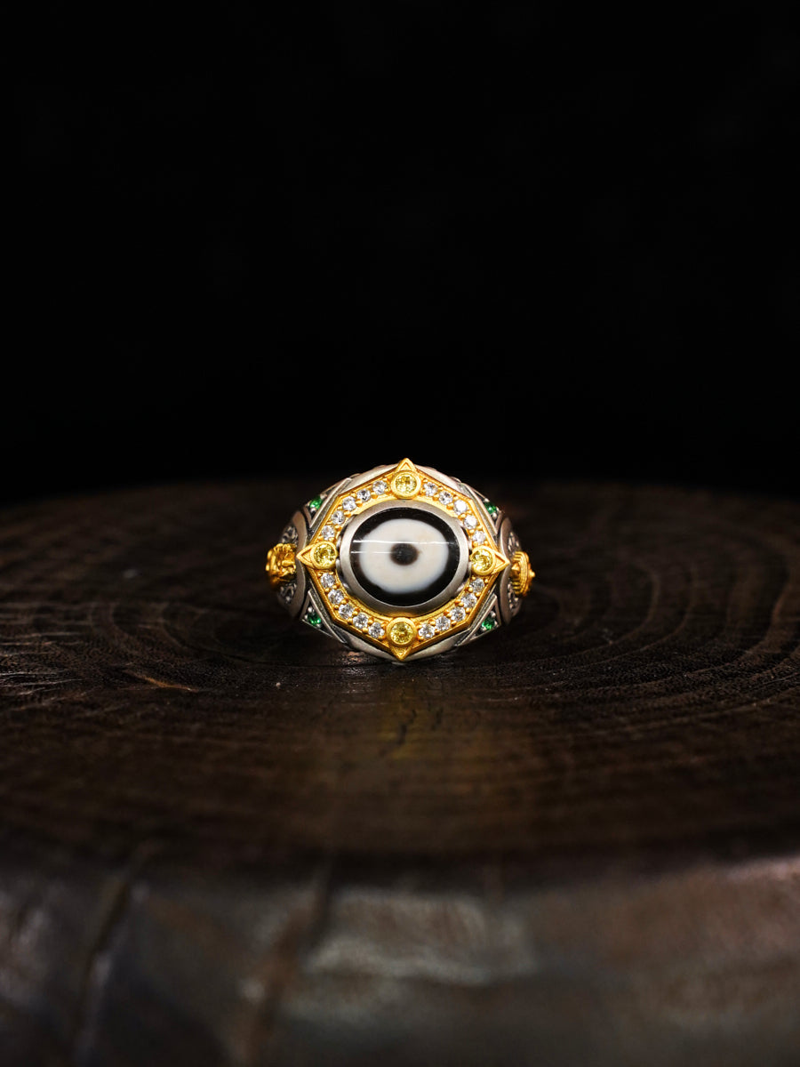 Serene Fortune Dzi Silver Ring