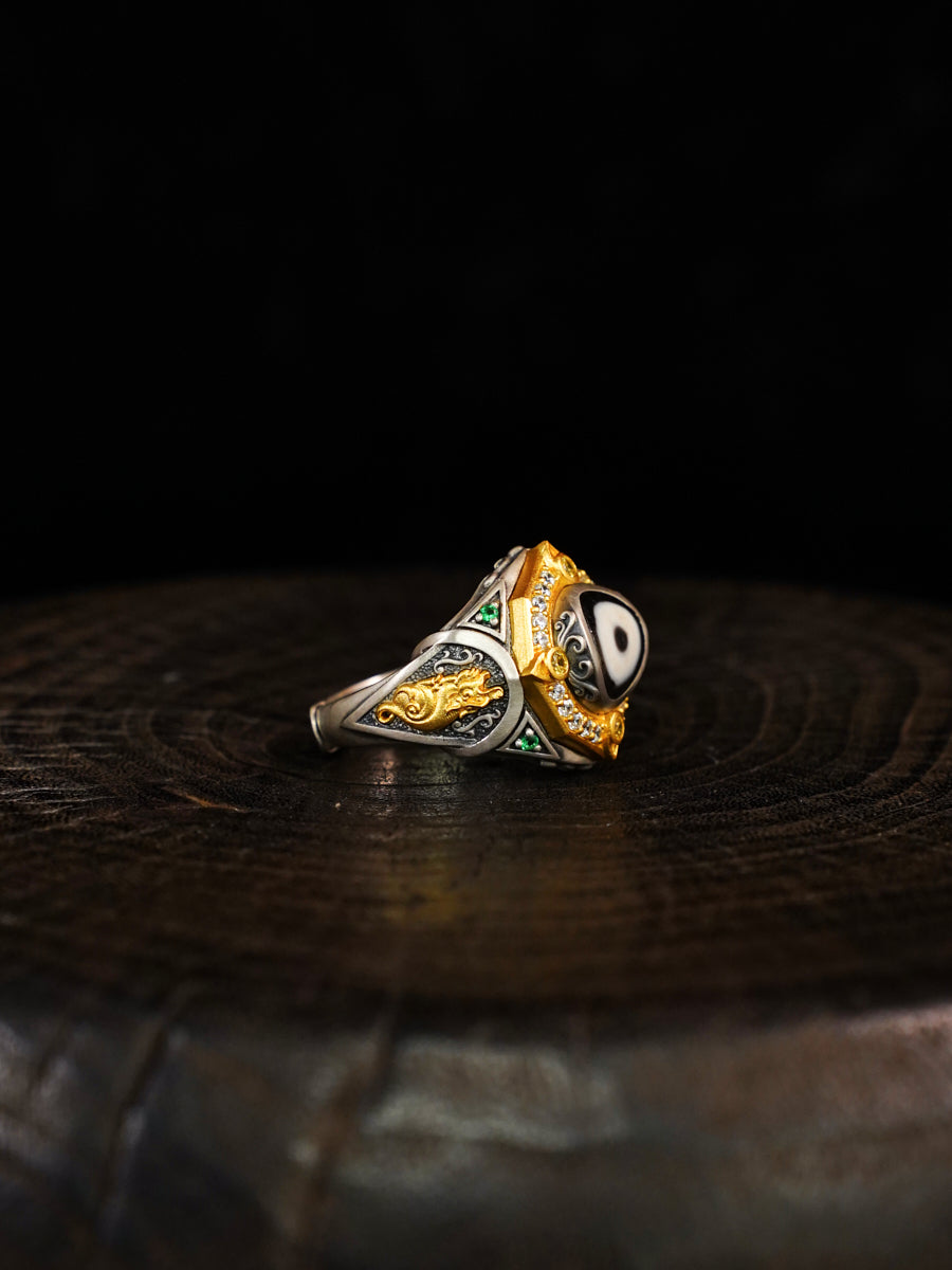 Serene Fortune Dzi Silver Ring