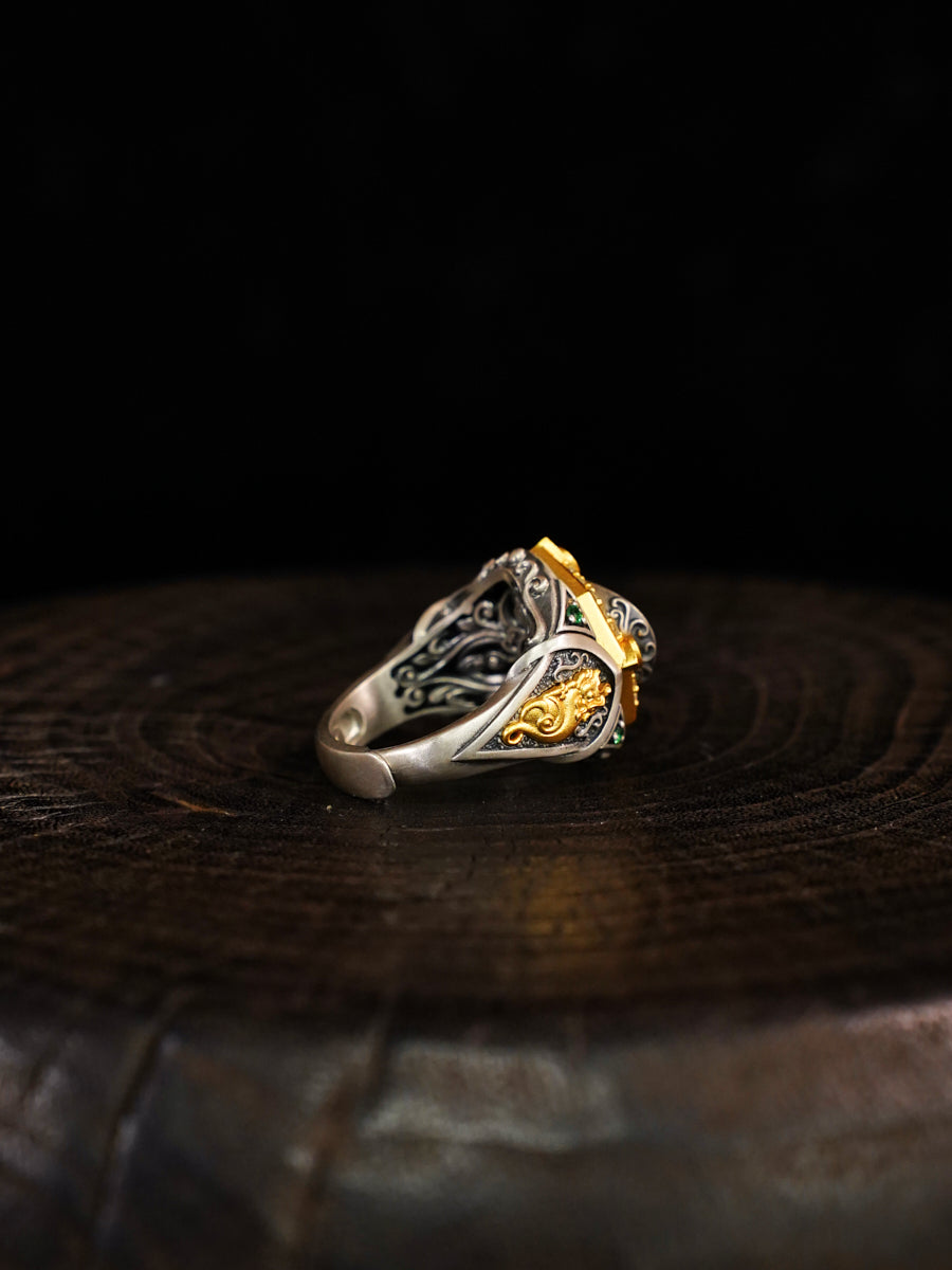 Serene Fortune Dzi Silver Ring