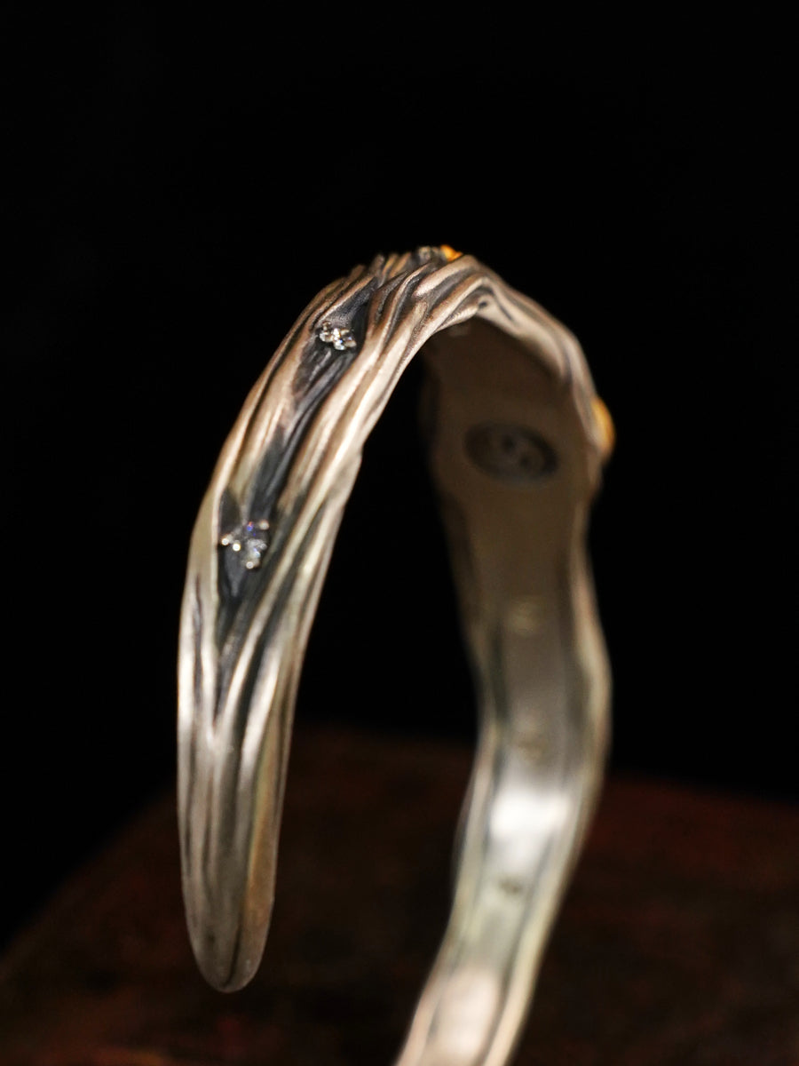 Auspicious Protection Dzi Agate Vajra Silver Cuff Bracelet