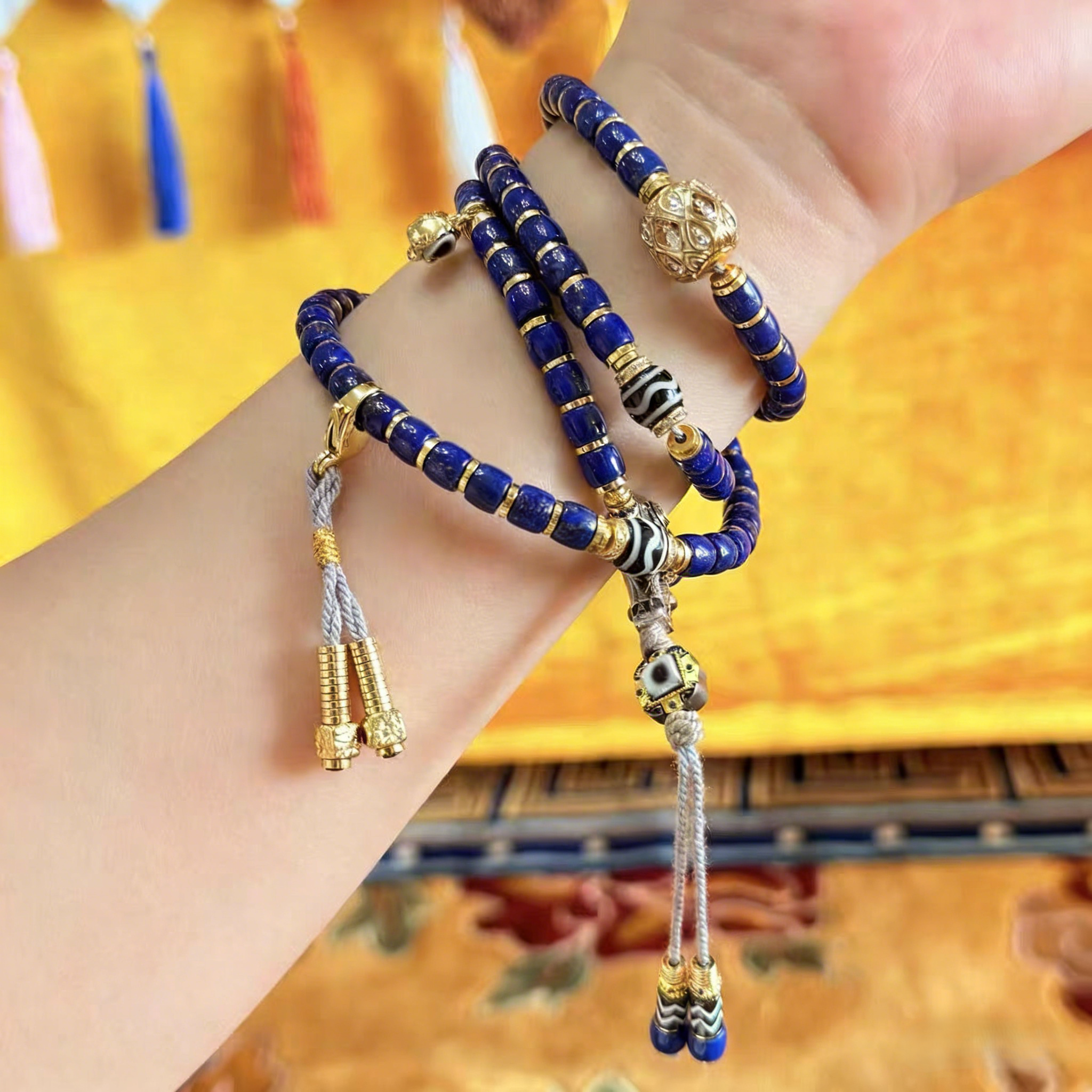 Wisdom Path Lapis Mala | Lapis Lazuli 108 Beads with Dzi & Gold-plated Accents