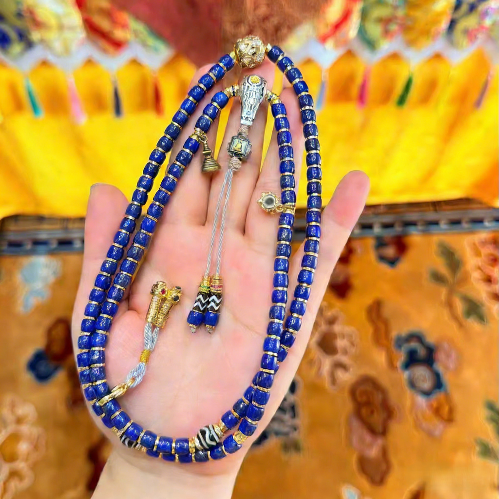 Wisdom Path Lapis Mala | Lapis Lazuli 108 Beads with Dzi & Gold-plated Accents