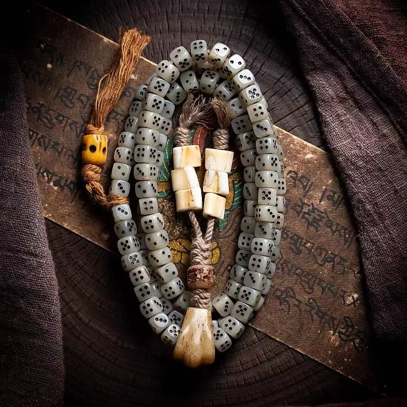Fortune Path Dice Mala | Camel Bone Dice Beads 108 Meditation Necklace