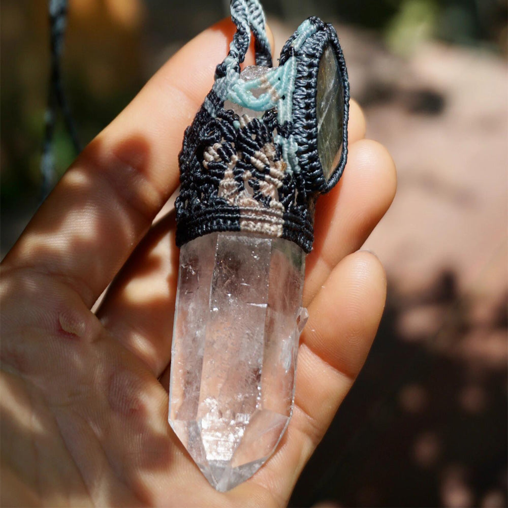 The Force Energy Inlaid gems Wax Rope Crystal Necklace