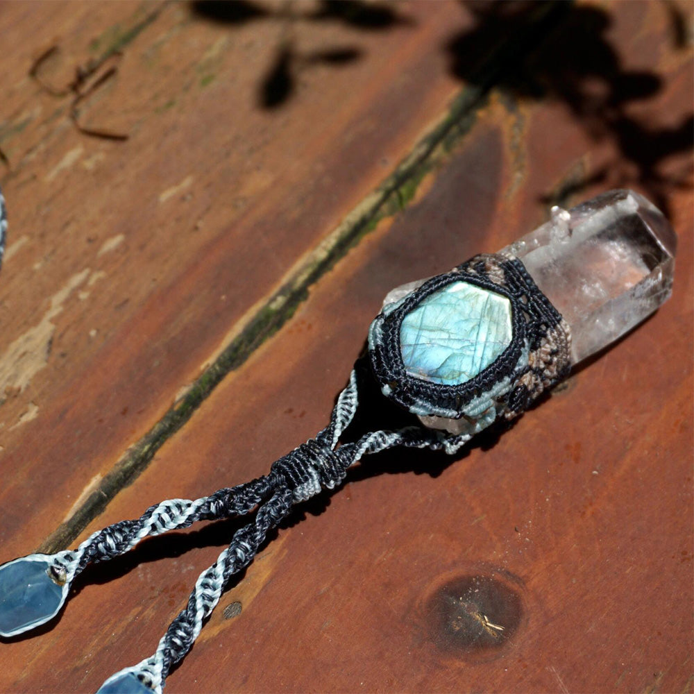 The Force Energy Inlaid gems Wax Rope Crystal Necklace