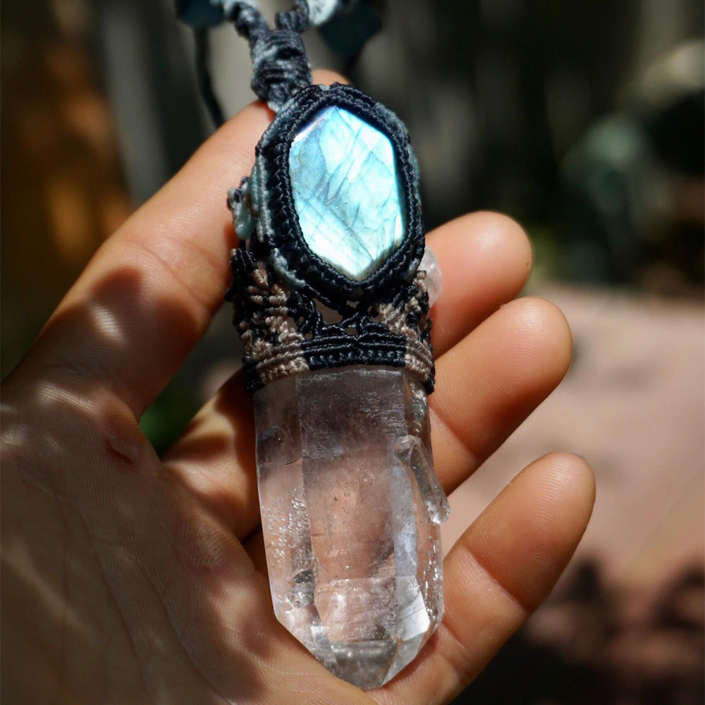 The Force Energy Inlaid gems Wax Rope Crystal Necklace