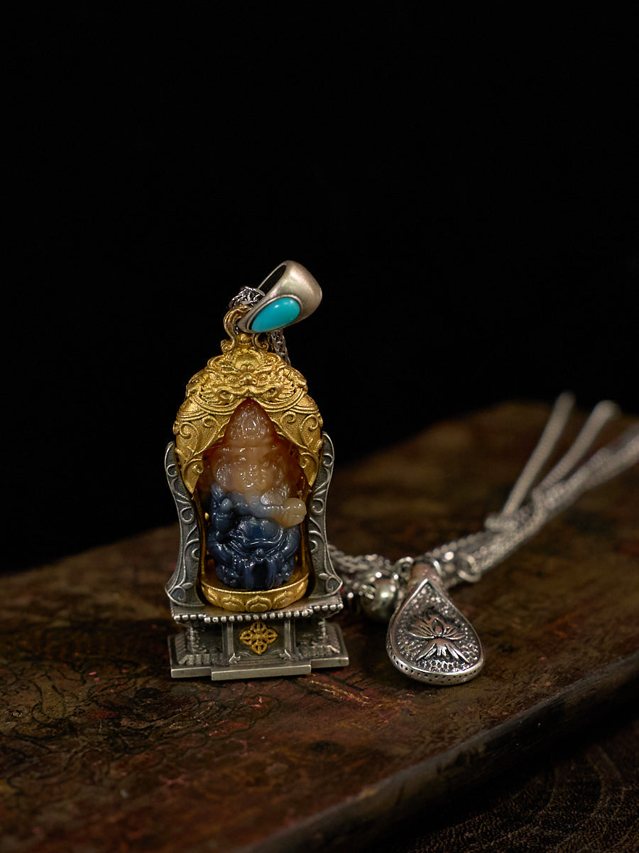 Divine Serenity Ganesha Agate Silver Necklace