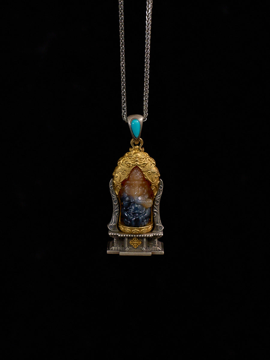Divine Serenity Ganesha Agate Silver Necklace