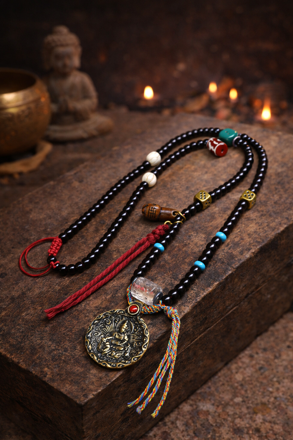 Warrior Deity Thokcha Silver Tibetan Mala Necklace