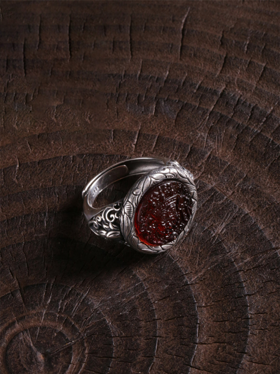 Blood Amber Wealth Ring for prosperity and abundance