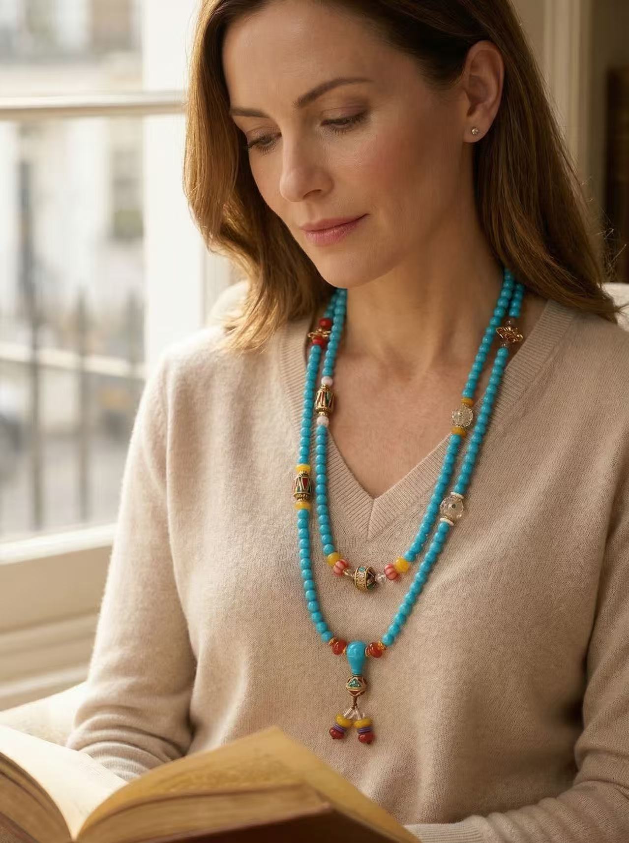 108 Bead Turquoise Agate Mala Necklace