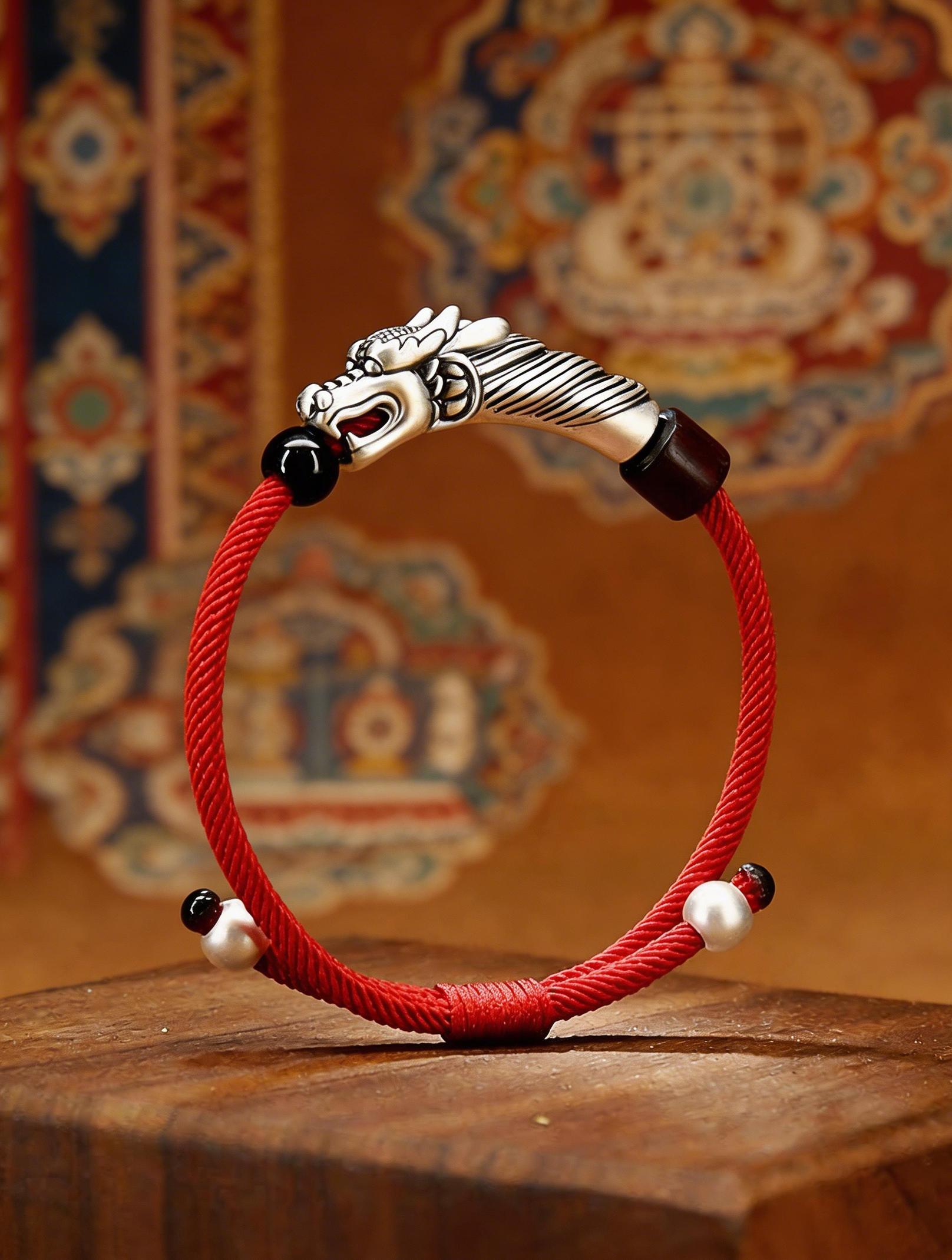 Dragon Guardian Protection Sterling Silver Red Cord Bracelet