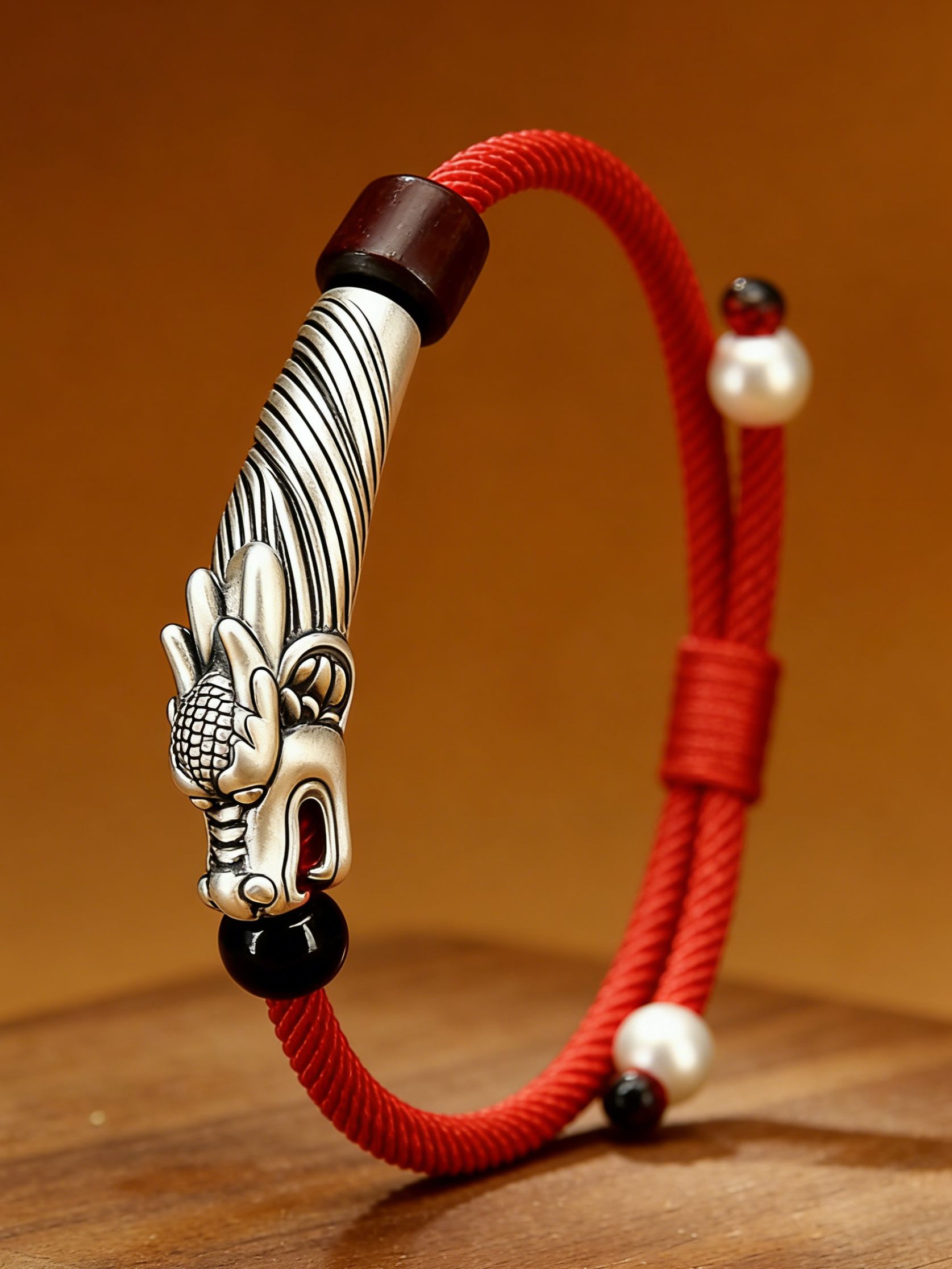 Dragon Guardian Protection Sterling Silver Red Cord Bracelet