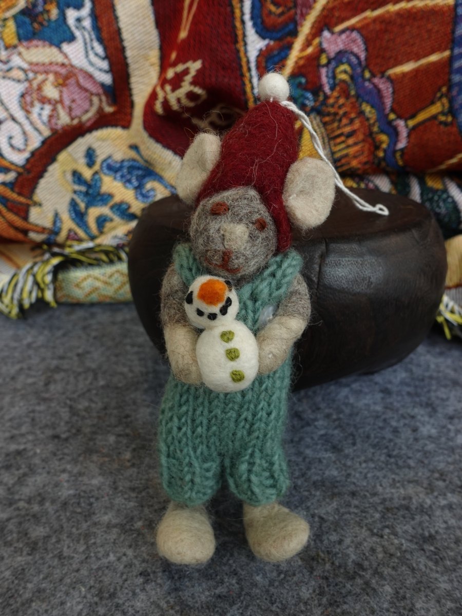 Cozy Handcrafted Yak Wool Mouse Figurines