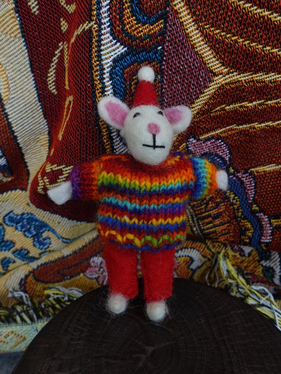 Cozy Handcrafted Yak Wool Mouse Figurines