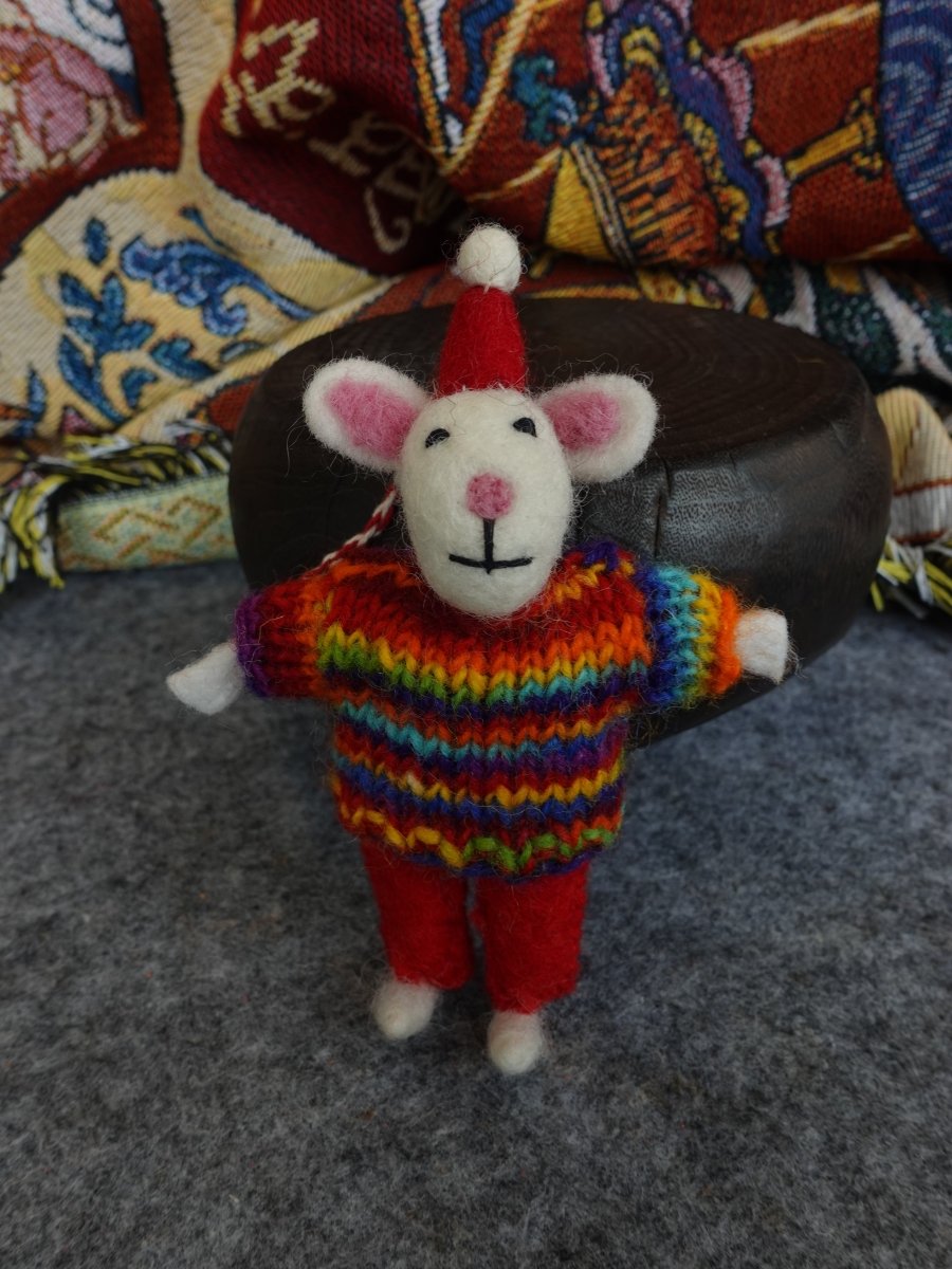 Cozy Handcrafted Yak Wool Mouse Figurines