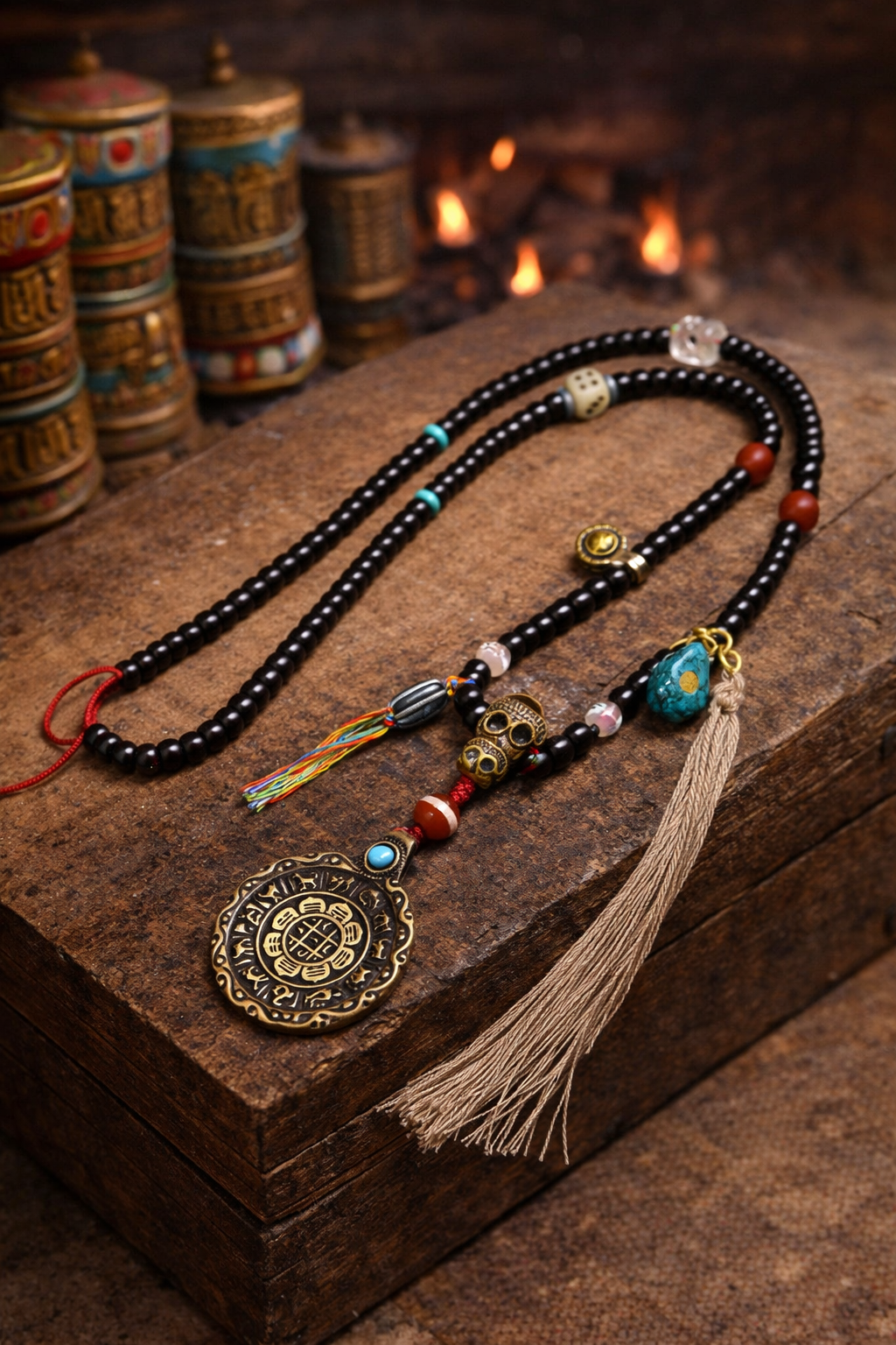 Eight Auspicious Mandala Thokcha Bronze Tibetan Mala Necklace