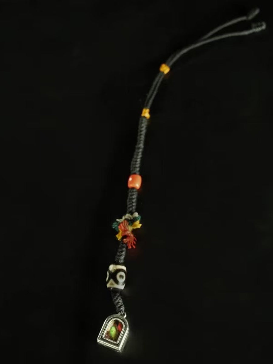 Nine Eye Dzi Tibetan Silver Braided Keychain Charm
