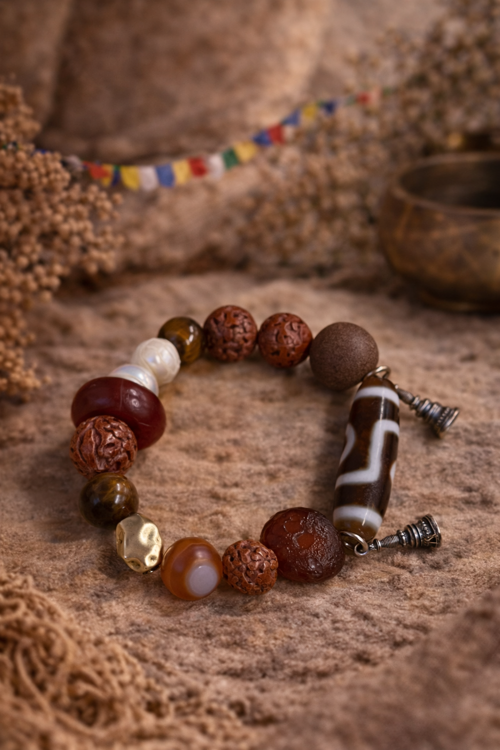 Sacred Balance Dzi Bracelet | Agate Dzi, Red Agate & Multi-Material Energy Bracelet