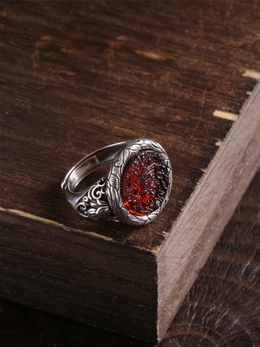 Blood Amber Wealth Ring for prosperity and abundance