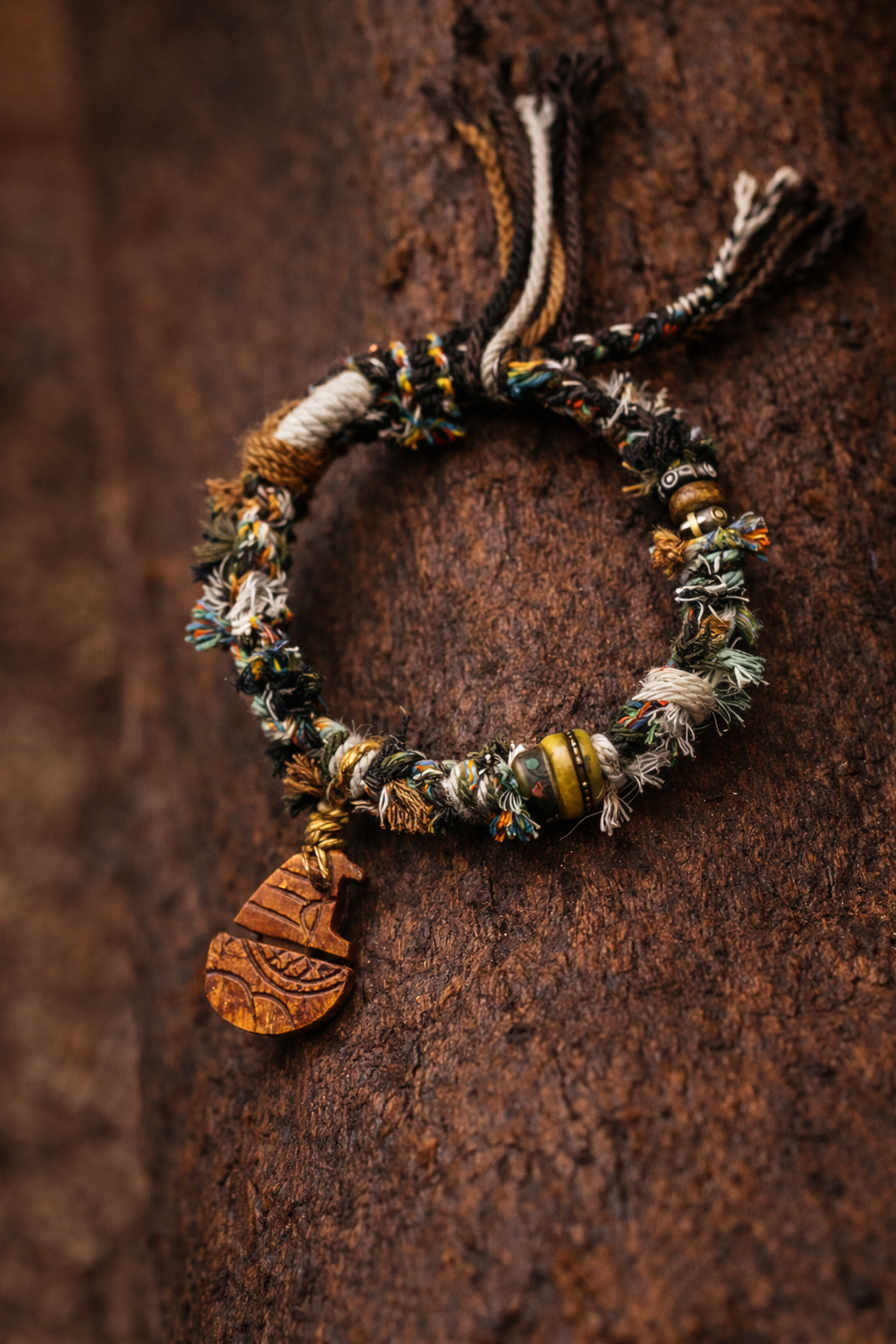 Sacred Guardian Yak Bone Totem Tibetan Cord Bracelet