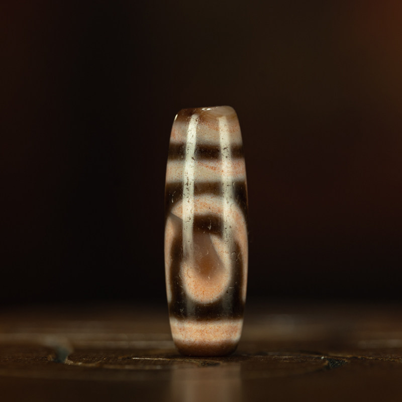 Tibetan Pure Abundant Cinnabar Taiji Two-Eye Dzi Bead – Rare Apex Totem, Nine-Eye Shale