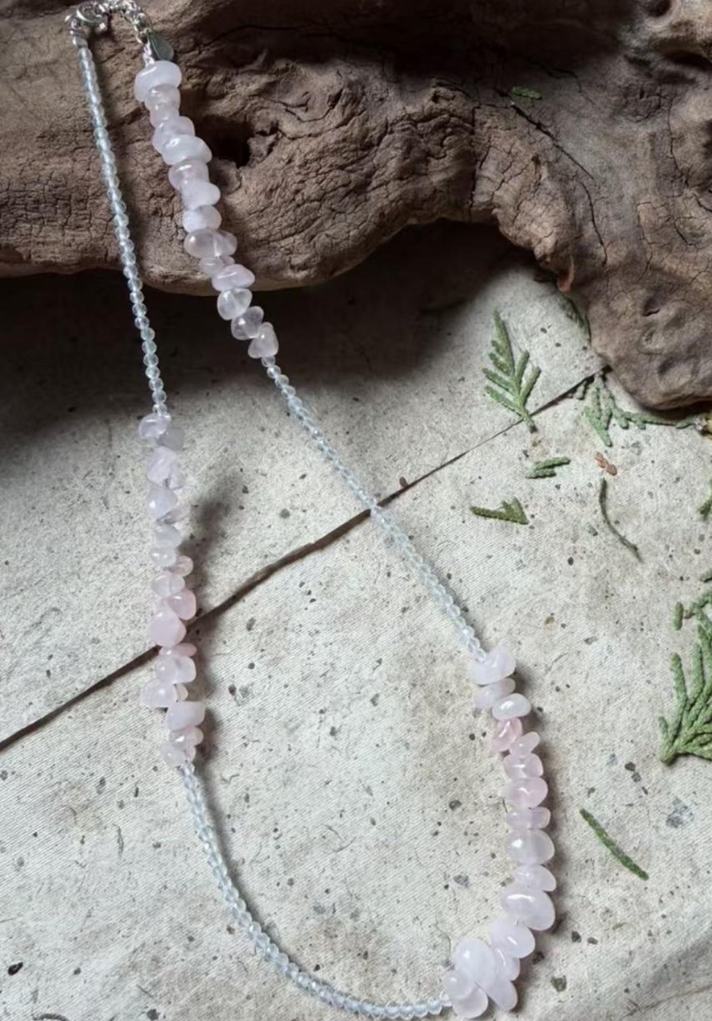 Rose Quartz and Clear Quartz Sterling Silver Necklace – Love, Purity and Gentle Light
