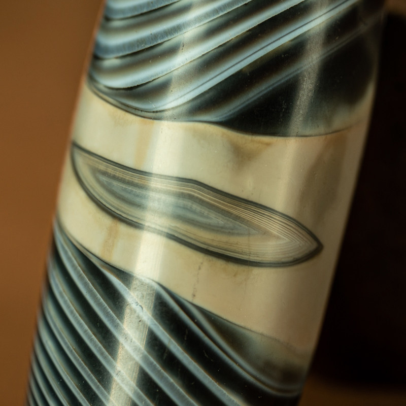 Tibetan Millennium Grey-Skin Blue-Soaked Buddha-Eye Qiong Banded Agate Bead – Ming Dynasty Stupa Relic