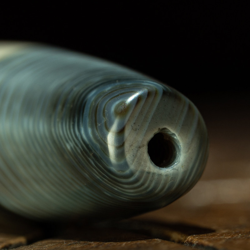 Tibetan Millennium Grey-Skin Blue-Soaked Buddha-Eye Qiong Banded Agate Bead – Ming Dynasty Stupa Relic