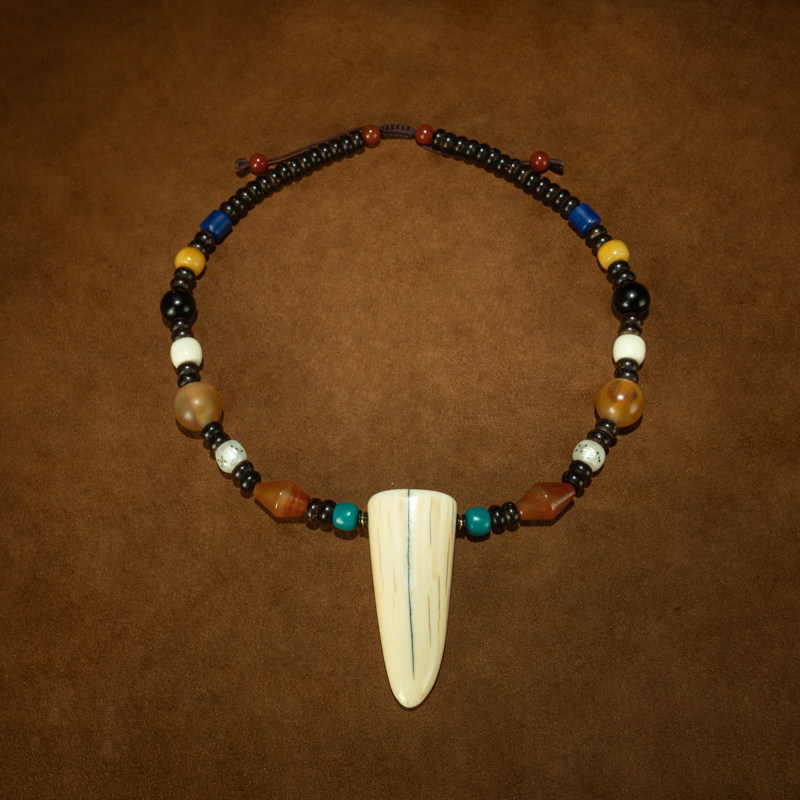 Qing Dynasty Tibetan Jade-Like Aged Stone Original Pendant Necklace – Rare Complete Configuration, All-Antique Beads