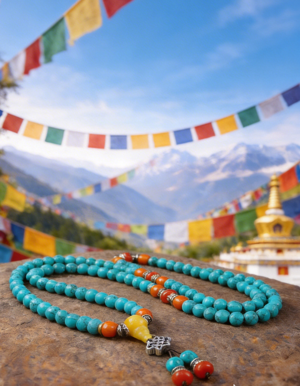 Eternal Knot 108 Turquoise Beeswax Tibetan Mala Necklace