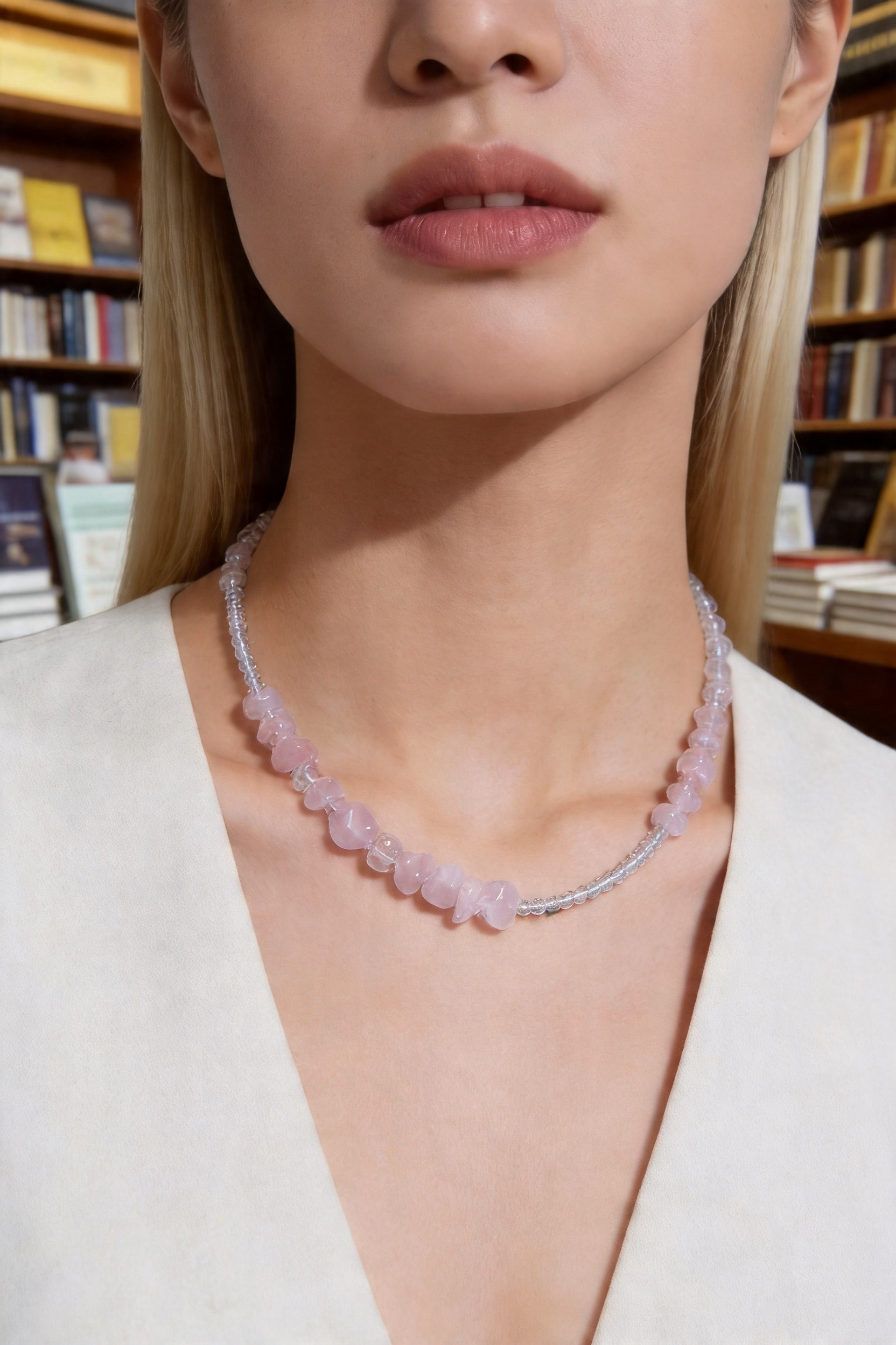 Rose Quartz and Clear Quartz Sterling Silver Necklace – Love, Purity and Gentle Light