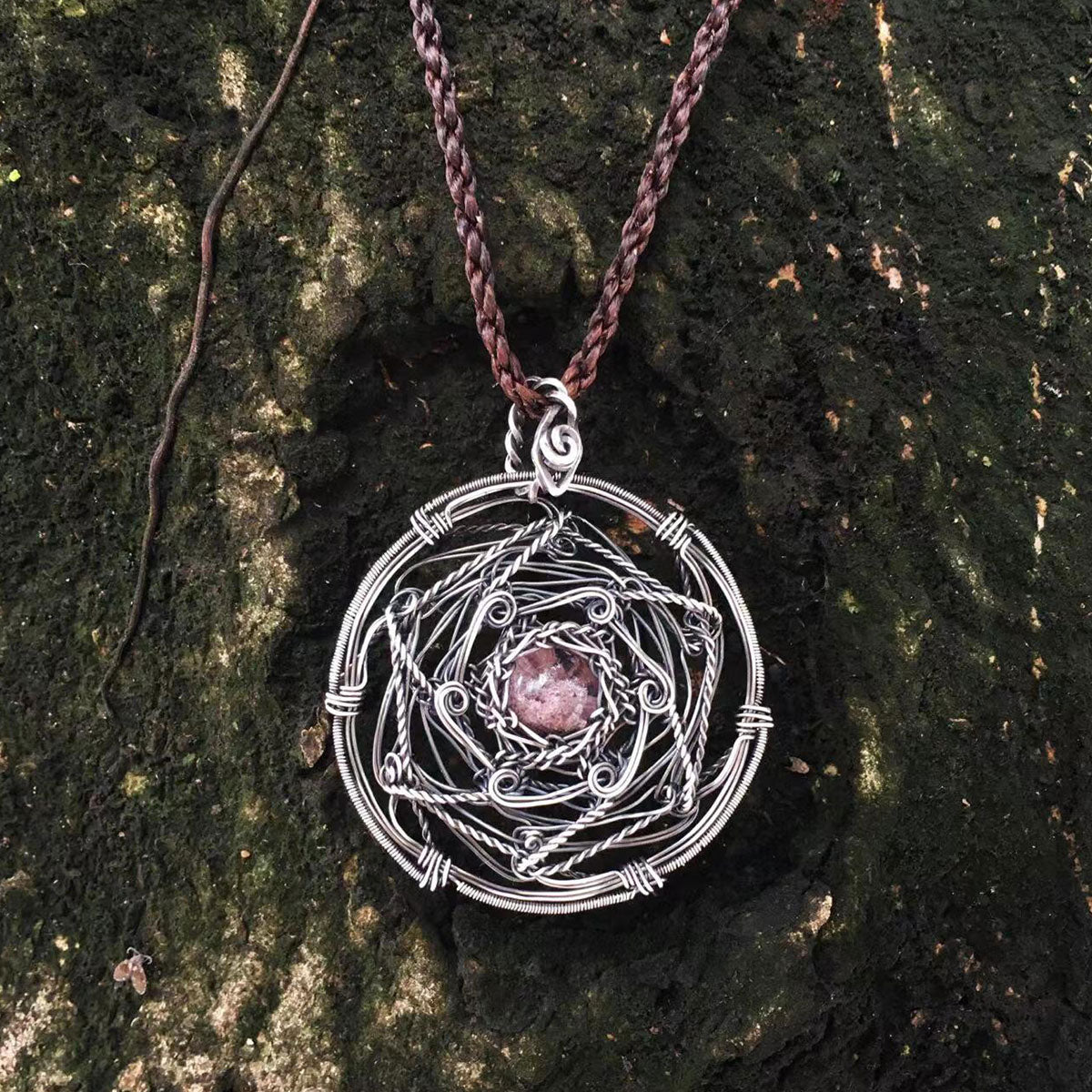 Healing Energy Mandala Crystal Quartz Silver NecklaceNecklace